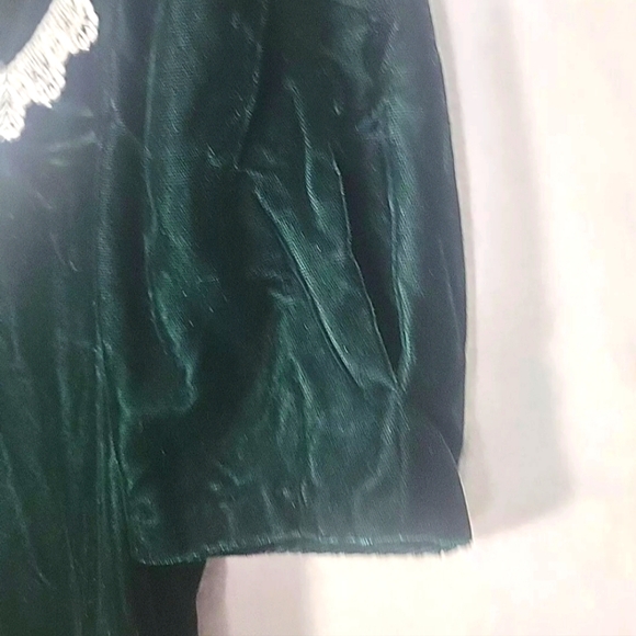 Vintage 80s Gunne Sax Green Velvet Midi Dress 7 Lace Bib Collar Flare Hem - Picture 6 of 12